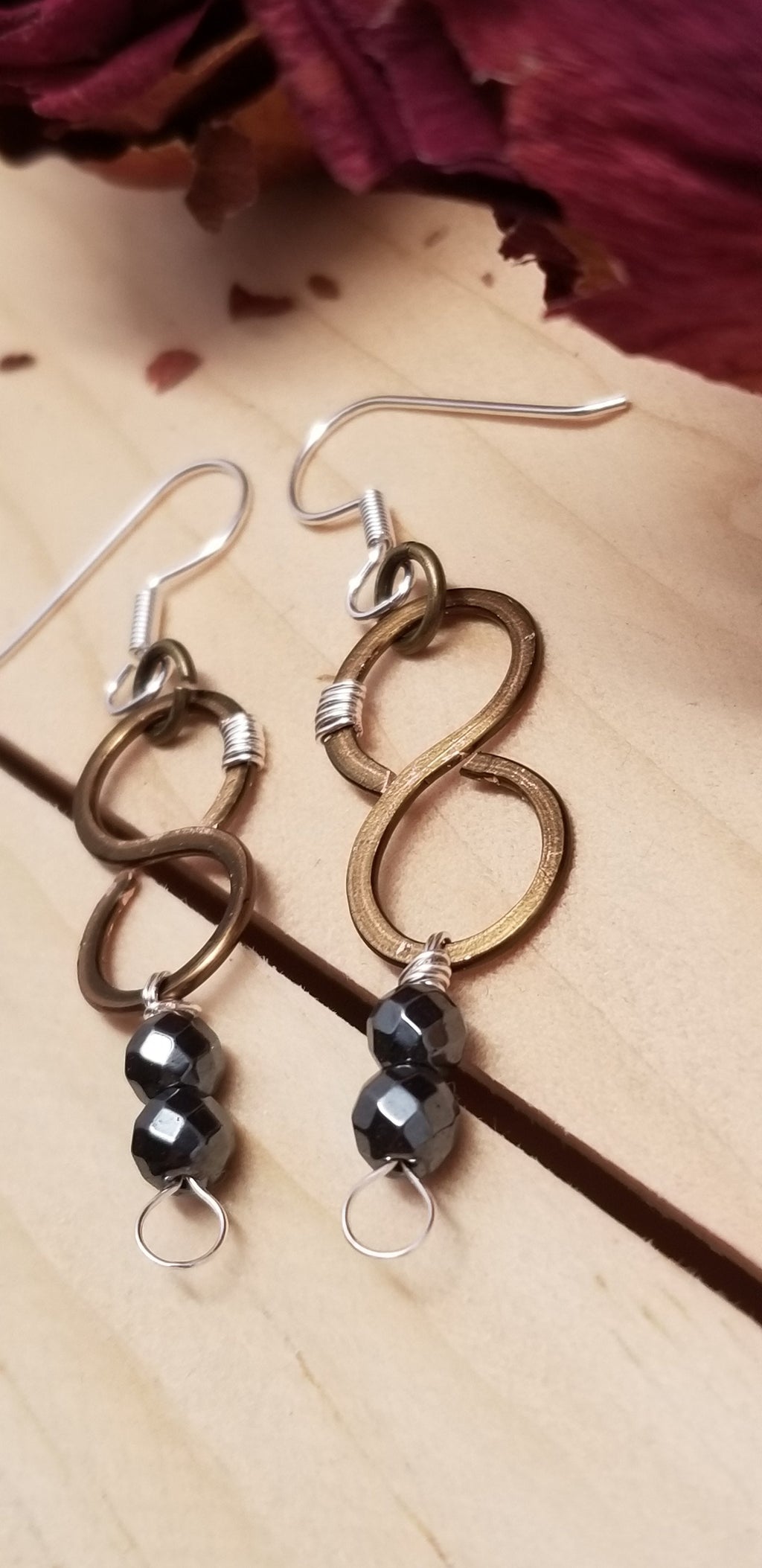 Handmade Copper Hematite Figure Eight Earrings