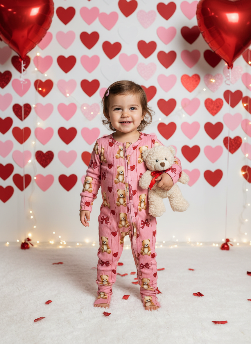 Ribbed bamboo pink teddy zippy