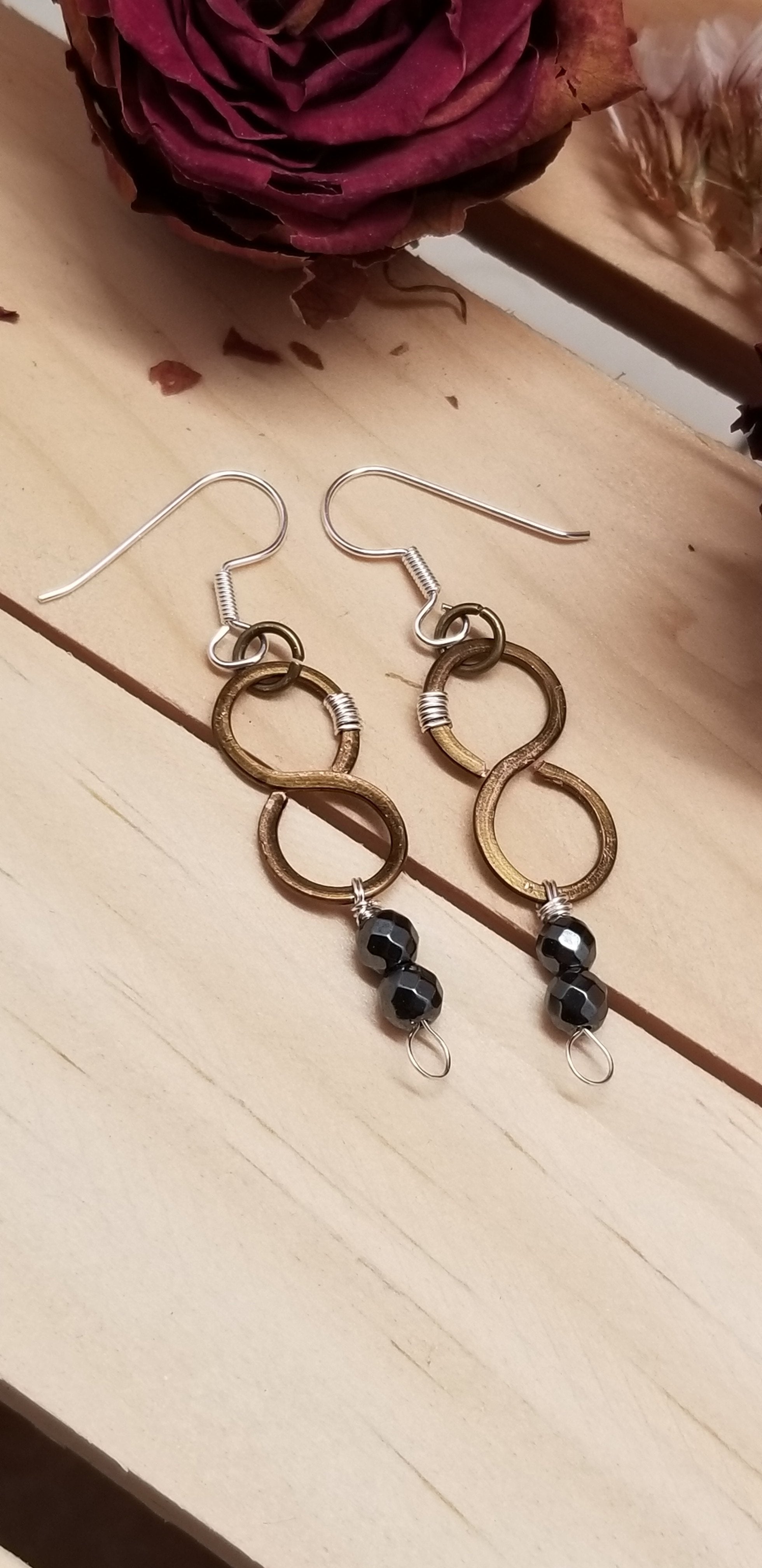 Handmade Copper Hematite Figure Eight Earrings