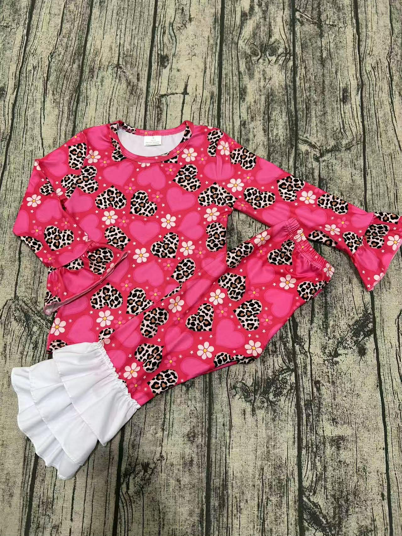 Leopard hearts two piece ruffle set