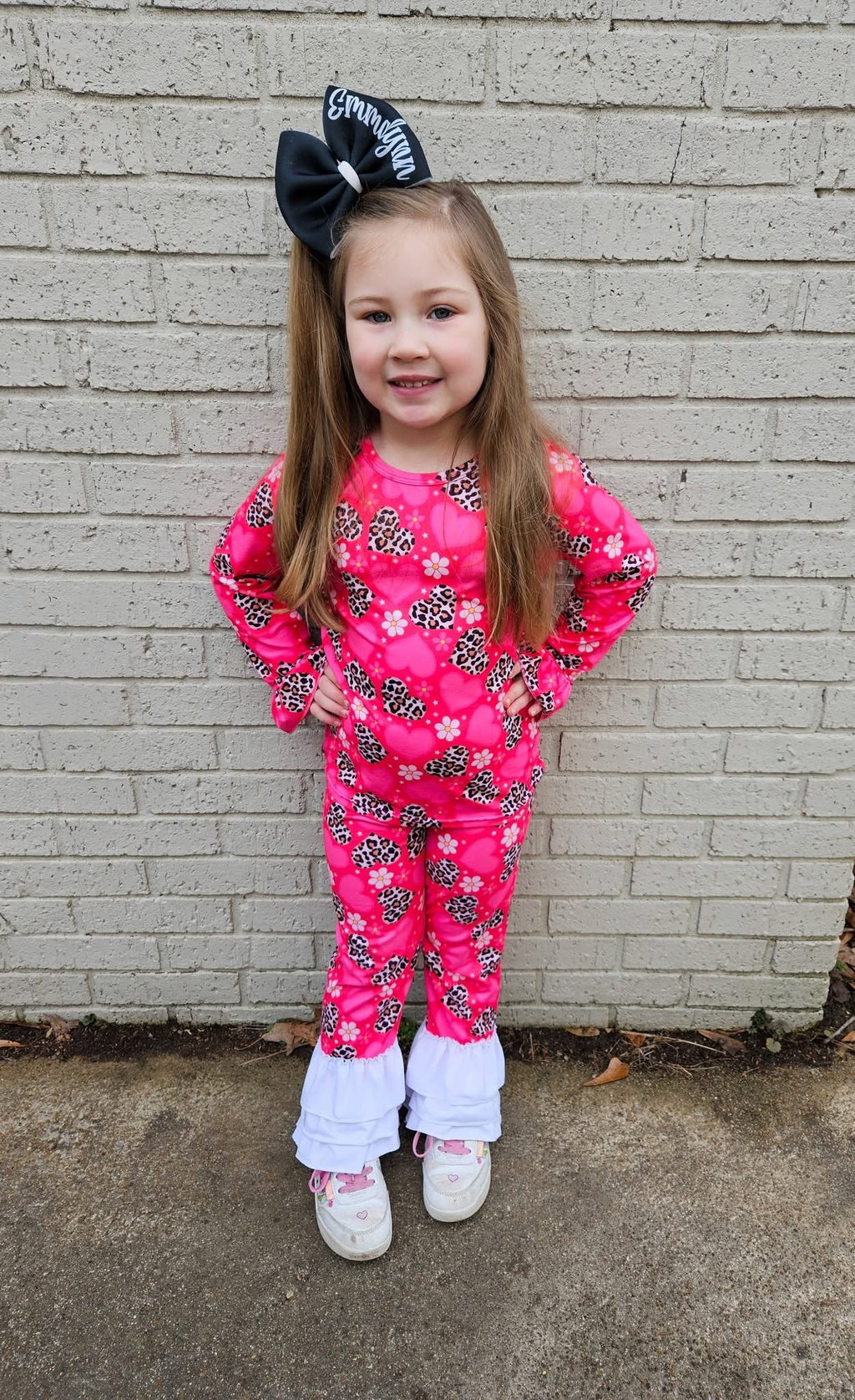 Leopard hearts two piece ruffle set