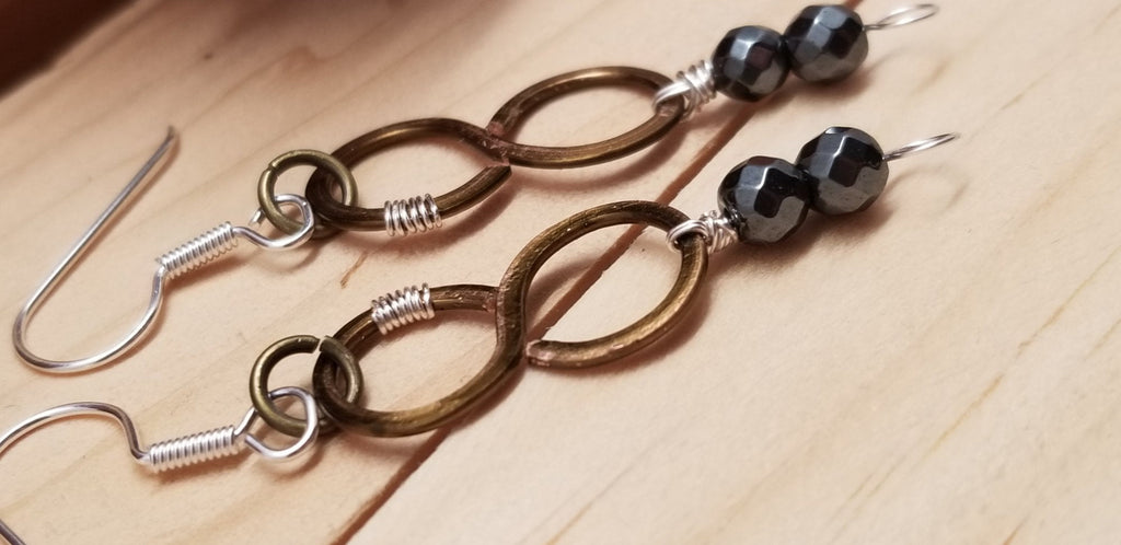 Handmade Copper Hematite Figure Eight Earrings