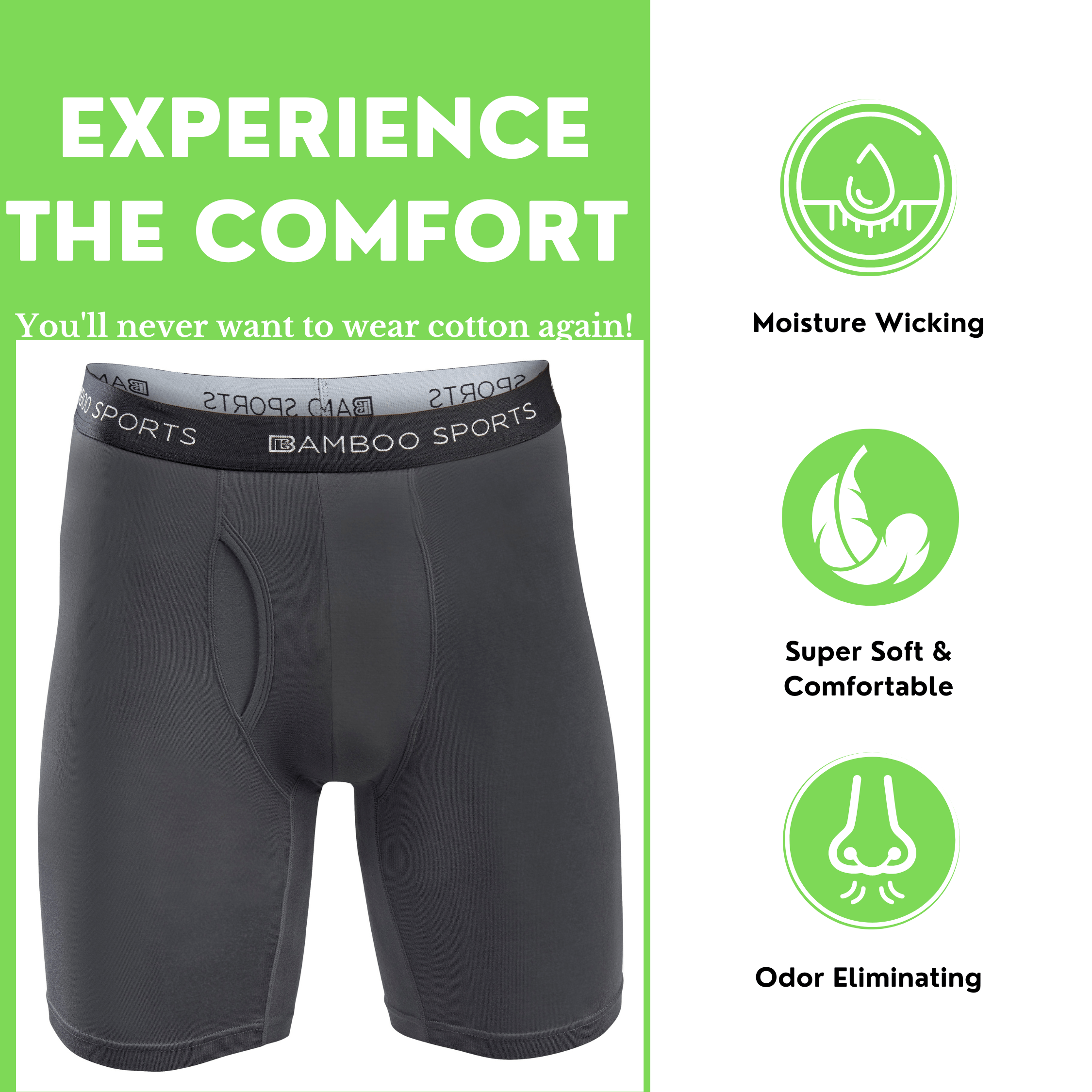 Men's 6" Inseam Bamboo Rayon Boxer Briefs - 4 Pack