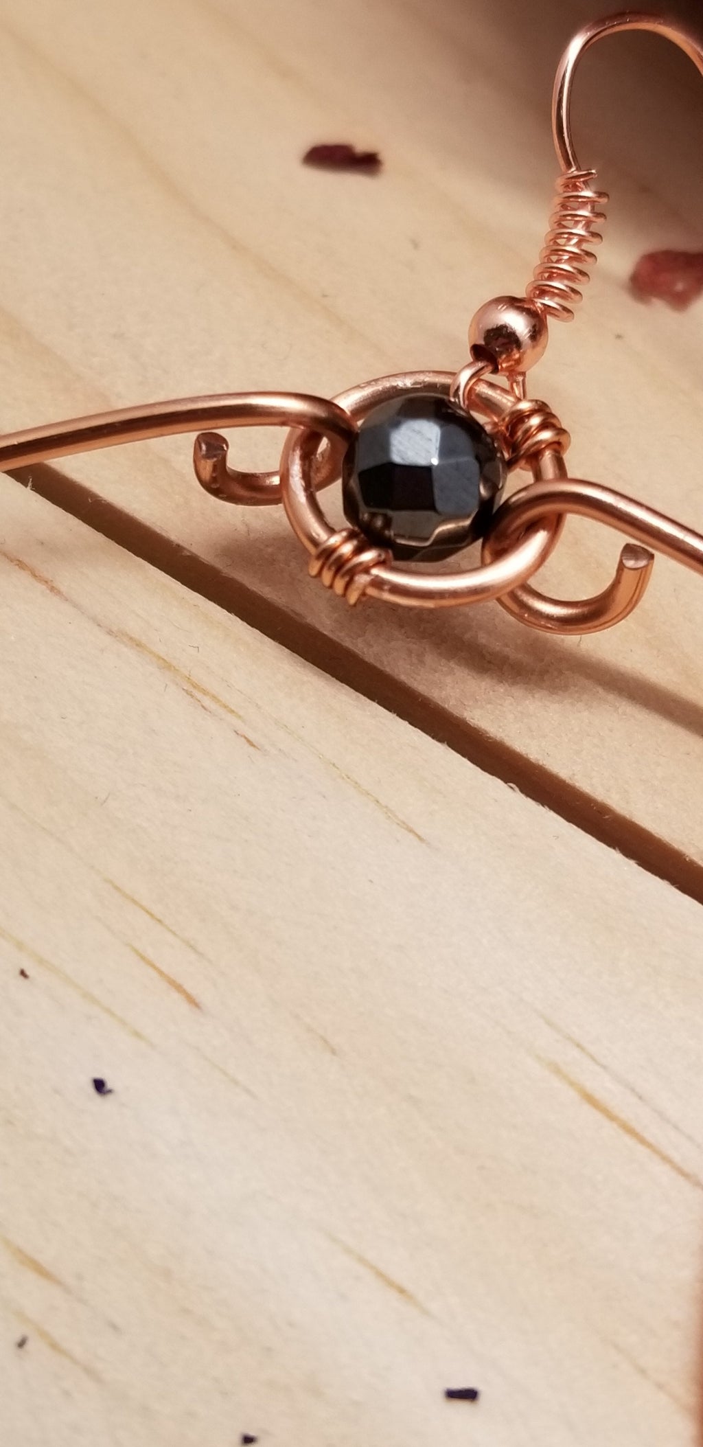 Handmade Hematite Copper Hoop Wire Wrapped Earrings
