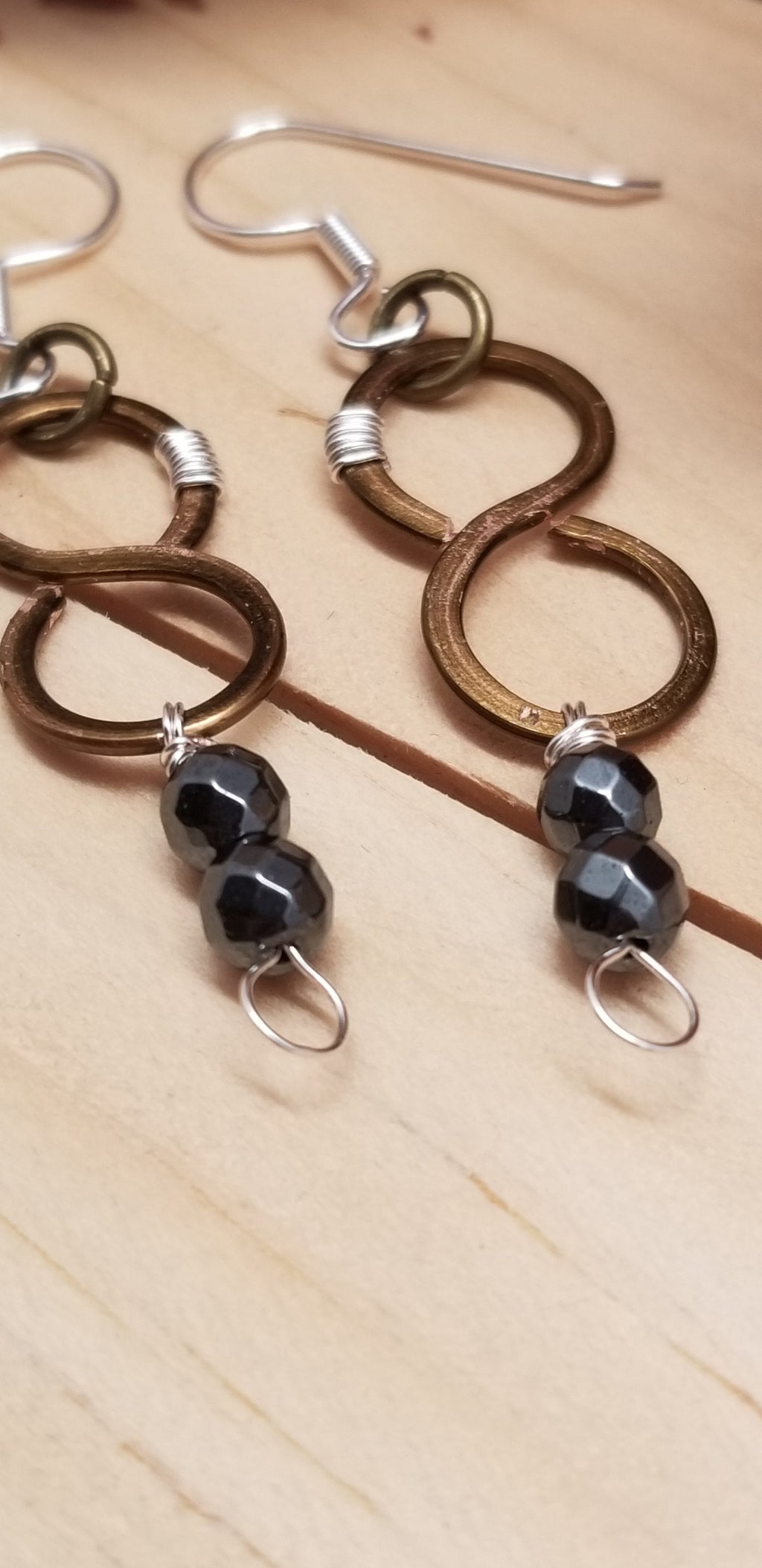 Handmade Copper Hematite Figure Eight Earrings