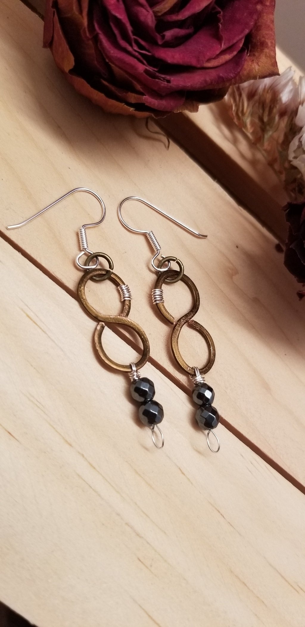 Handmade Copper Hematite Figure Eight Earrings