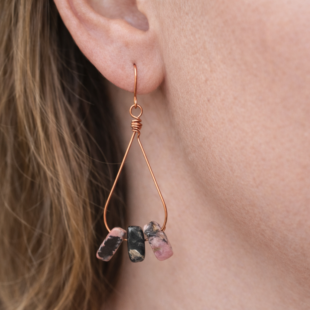 Hand-Wrapped Jasper Teardrop Earrings in Copper