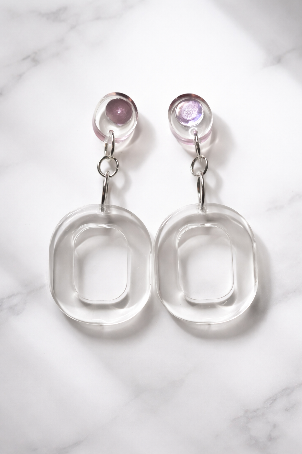 Clear Resin Square Drop Earrings with Pink Rhinestone Stud