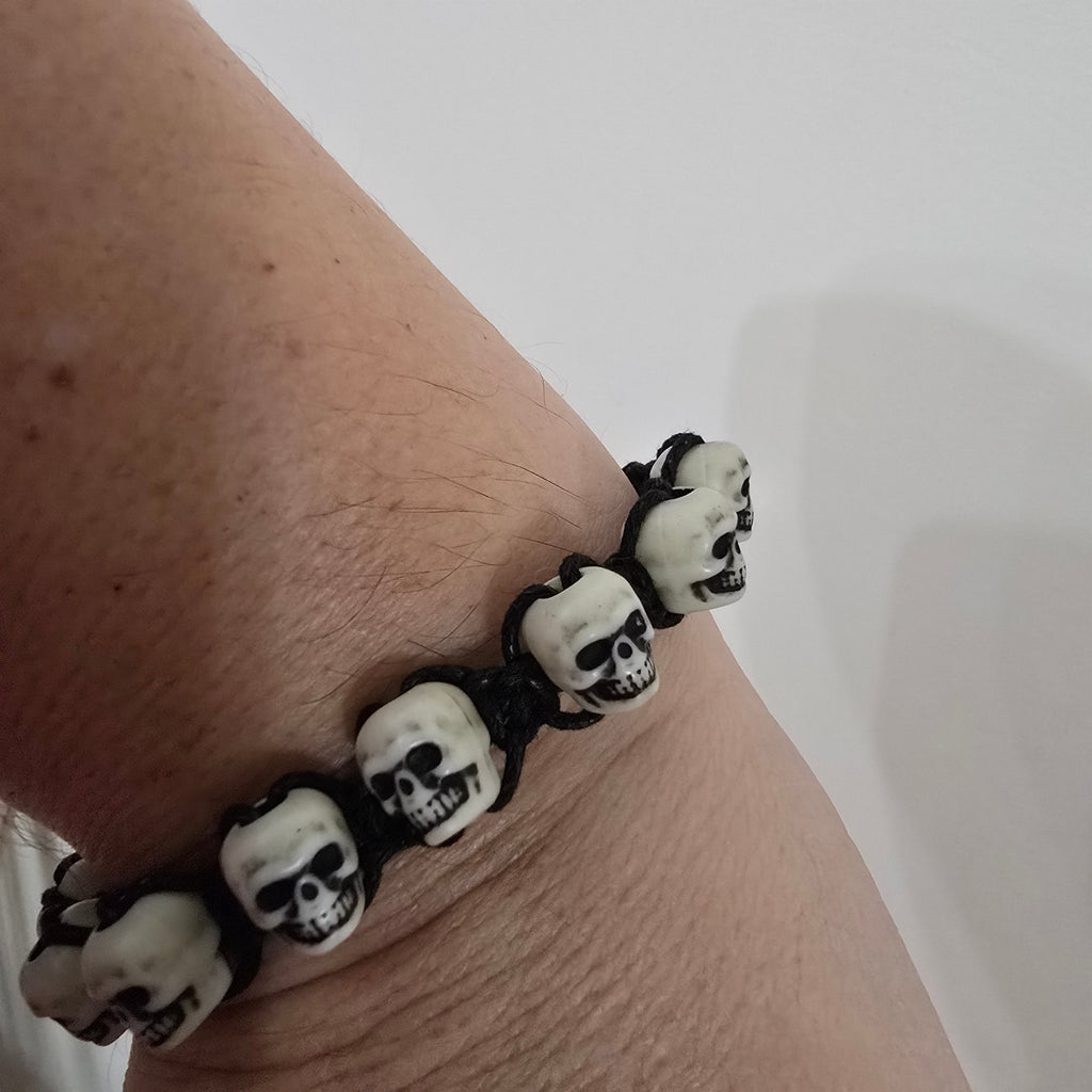 Handmade Skull Bead Bracelet | Gothic Black Cord | Unisex Statement Jewelry