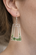 Clear Frame Resin Earrings with Emerald Green Flake Accents