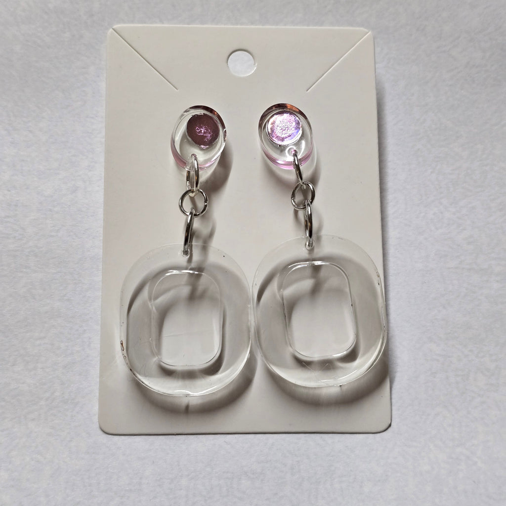 Clear Resin Square Drop Earrings with Pink Rhinestone Stud