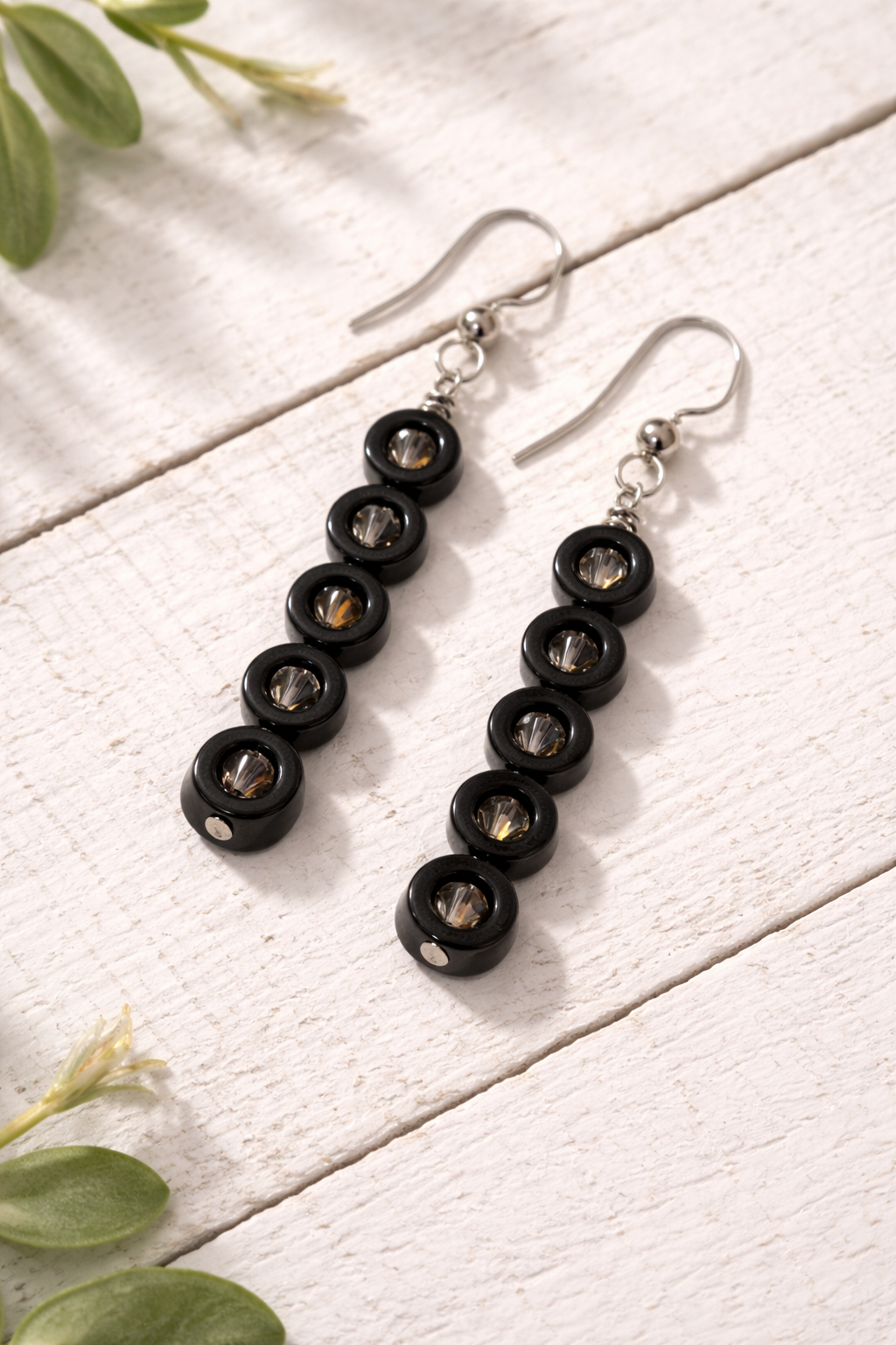 Hematite & Crystal Drop Earrings | Minimal Grey Stone Jewelry