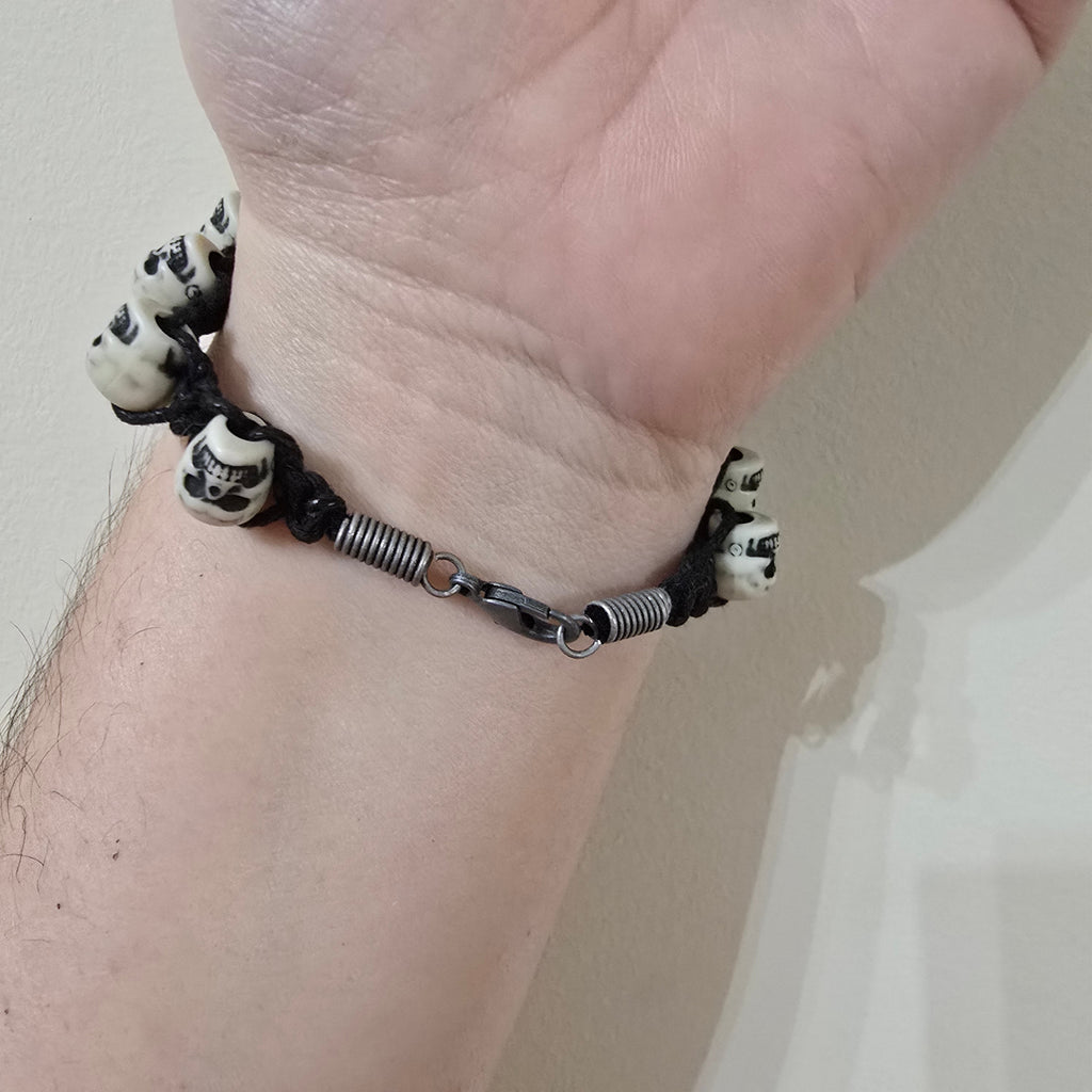 Handmade Skull Bead Bracelet | Gothic Black Cord | Unisex Statement Jewelry