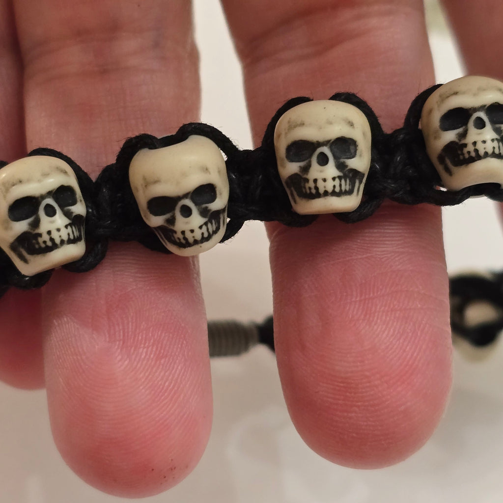 Handmade Skull Bead Bracelet | Gothic Black Cord | Unisex Statement Jewelry