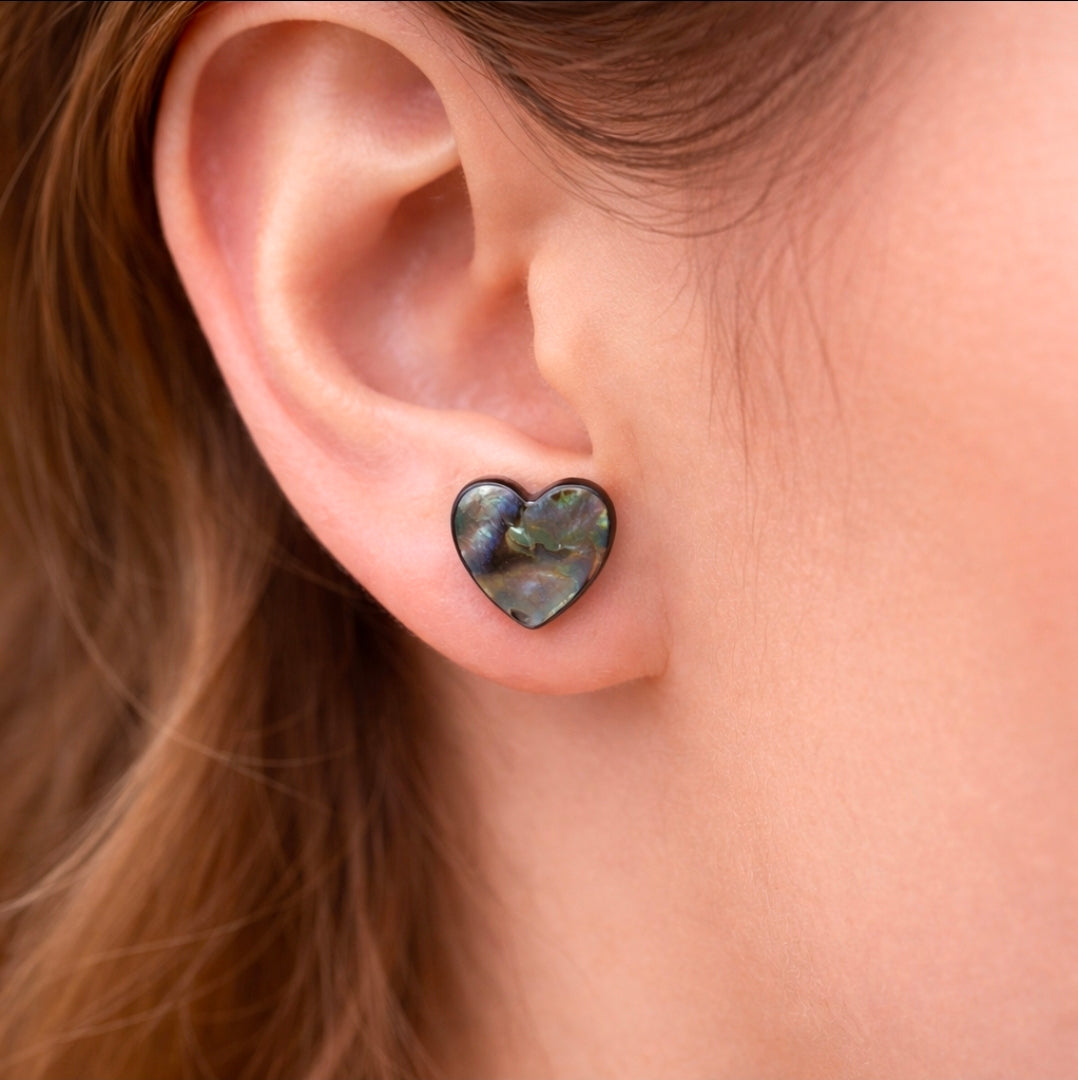 Handmade Abalone Heart Earrings – Natural Shell Iridescent Jewelry