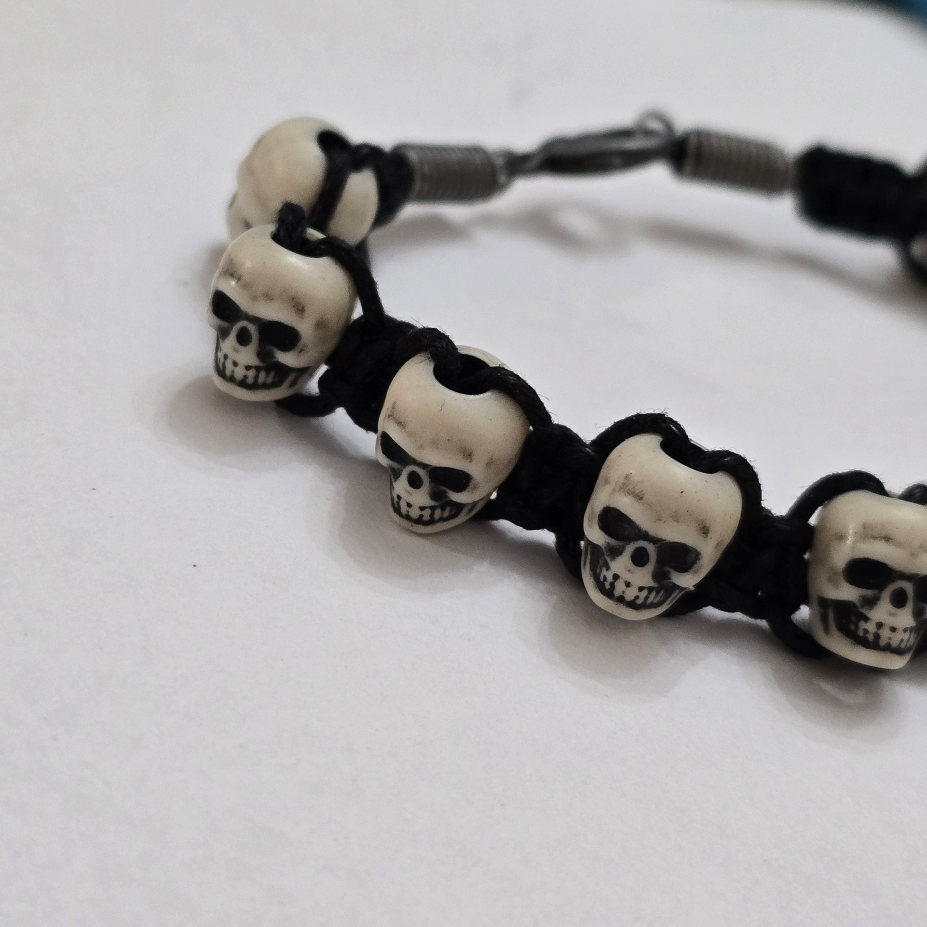 Handmade Skull Bead Bracelet | Gothic Black Cord | Unisex Statement Jewelry