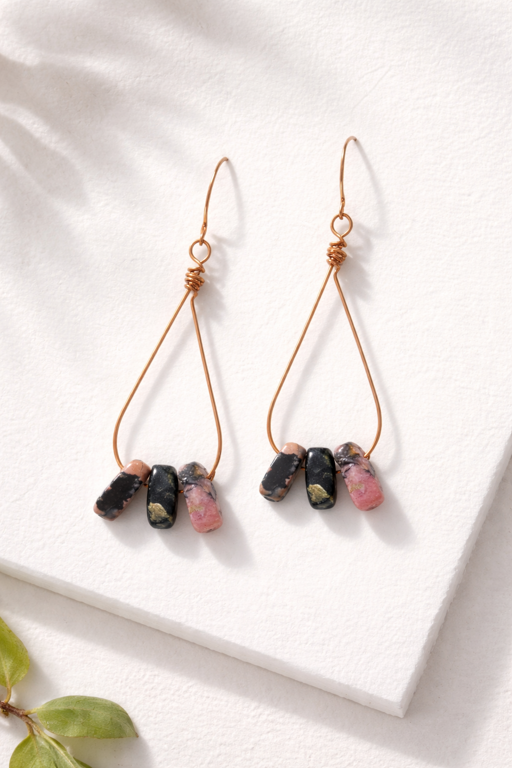 Hand-Wrapped Jasper Teardrop Earrings in Copper