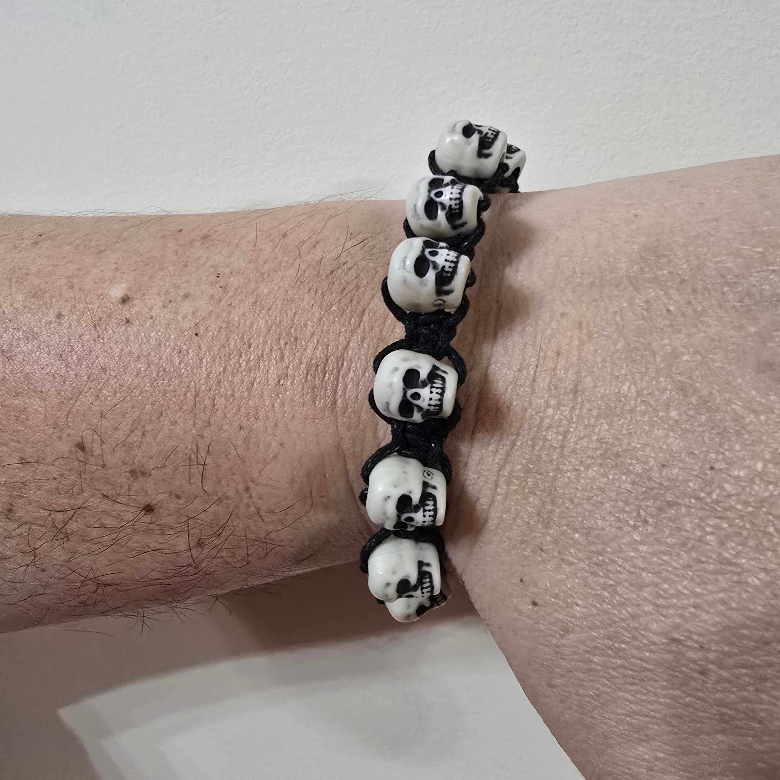Handmade Skull Bead Bracelet | Gothic Black Cord | Unisex Statement Jewelry
