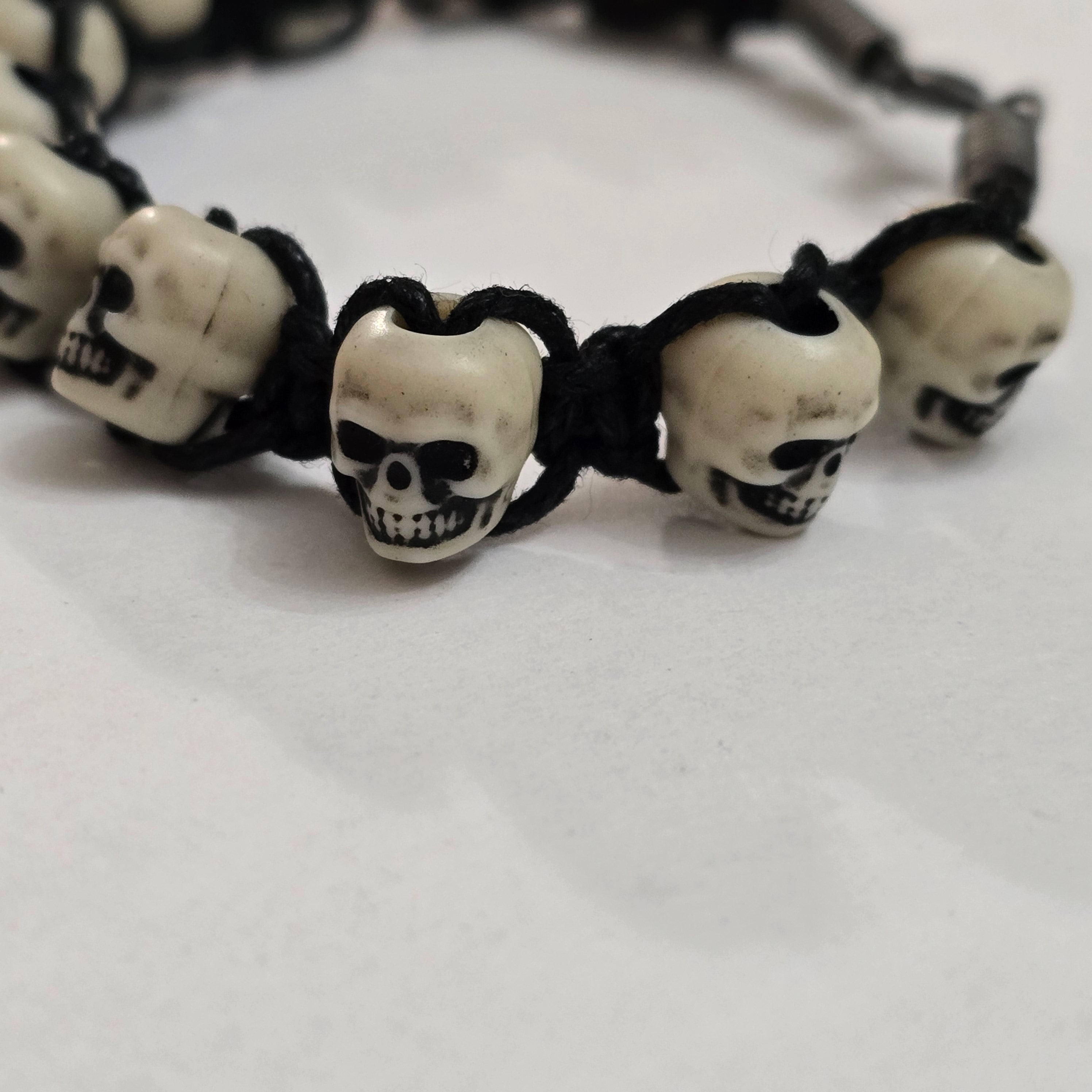 Handmade Skull Bead Bracelet | Gothic Black Cord | Unisex Statement Jewelry