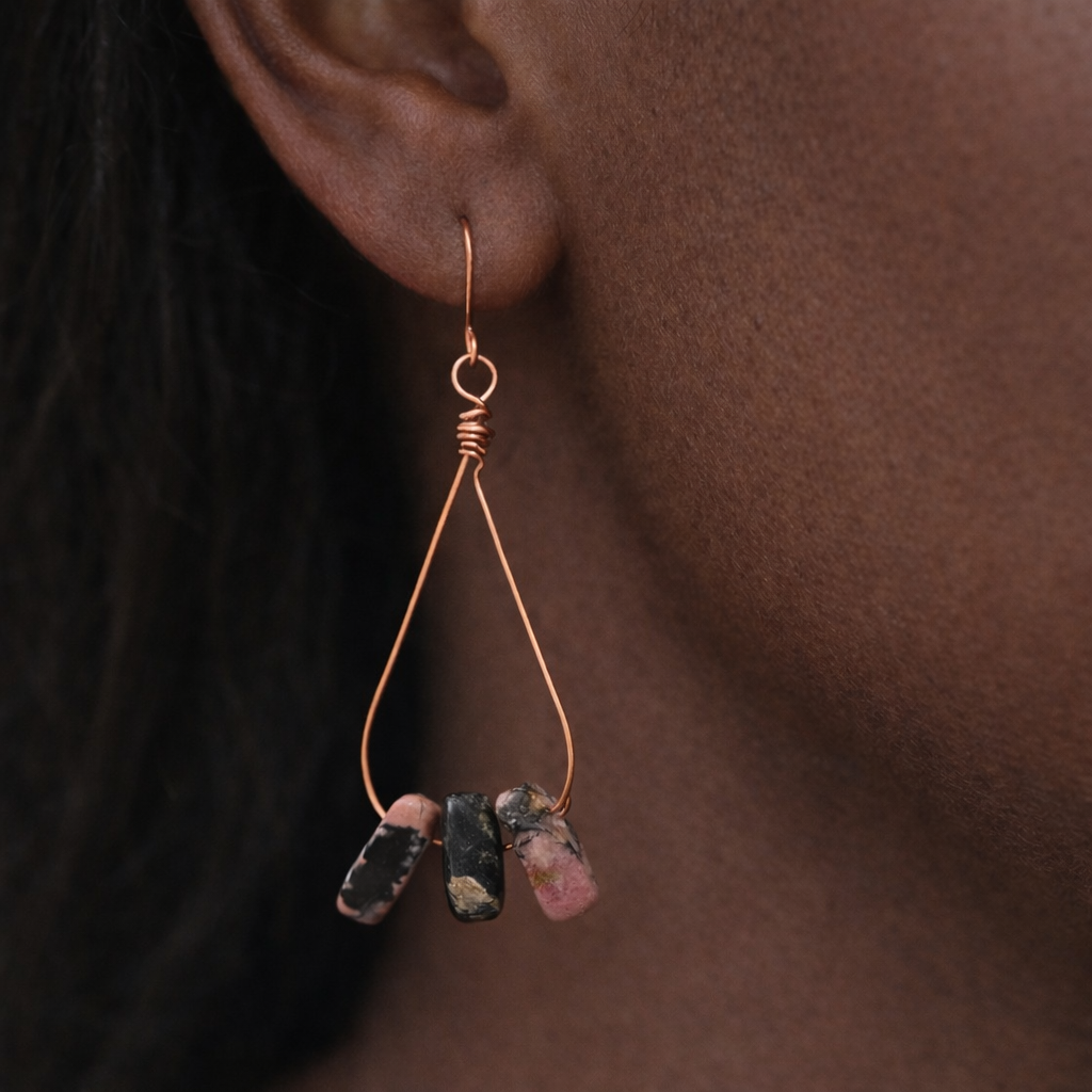 Hand-Wrapped Jasper Teardrop Earrings in Copper