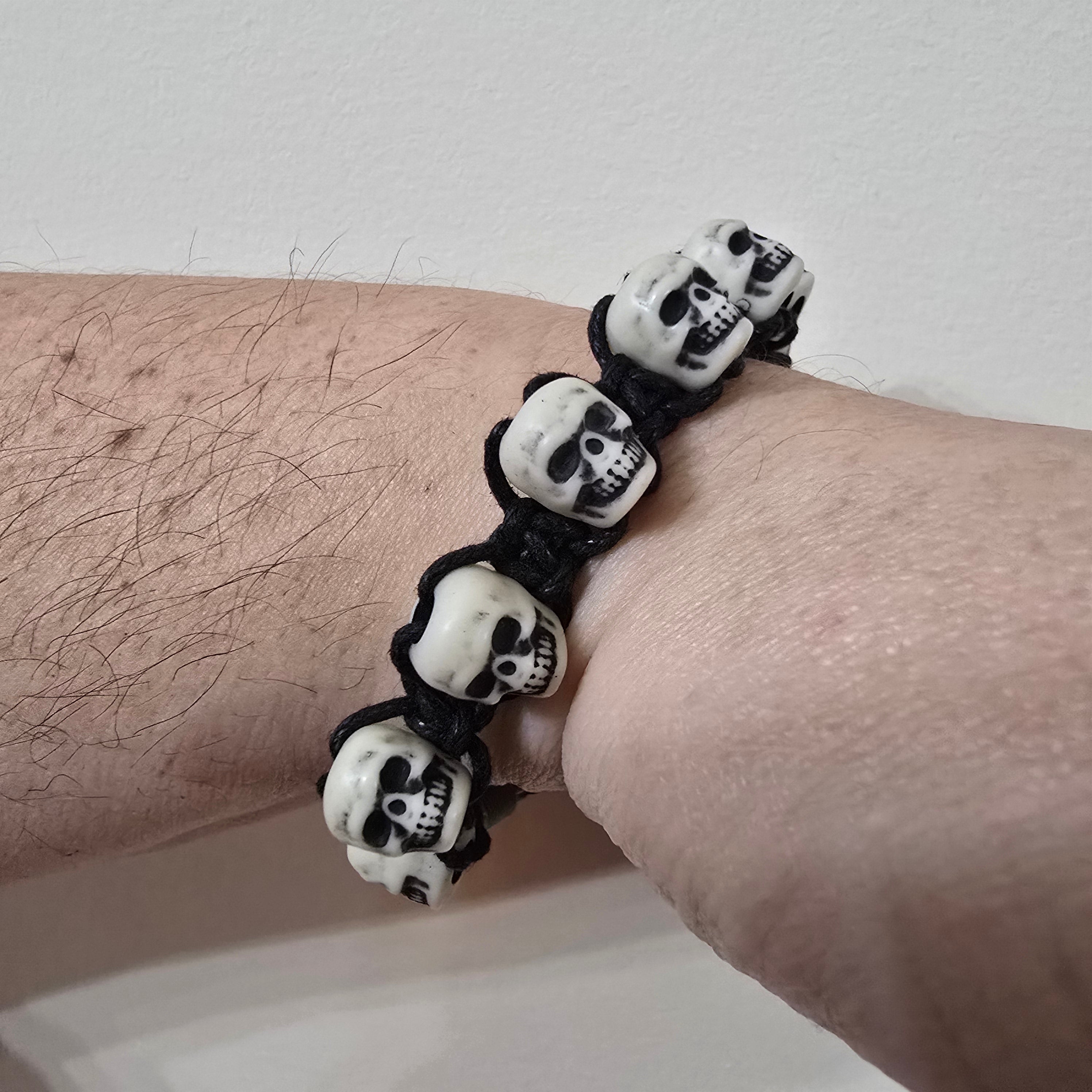 Handmade Skull Bead Bracelet | Gothic Black Cord | Unisex Statement Jewelry