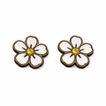 Handmade Floral Wood Stud Earrings – White Blossom with Golden Center