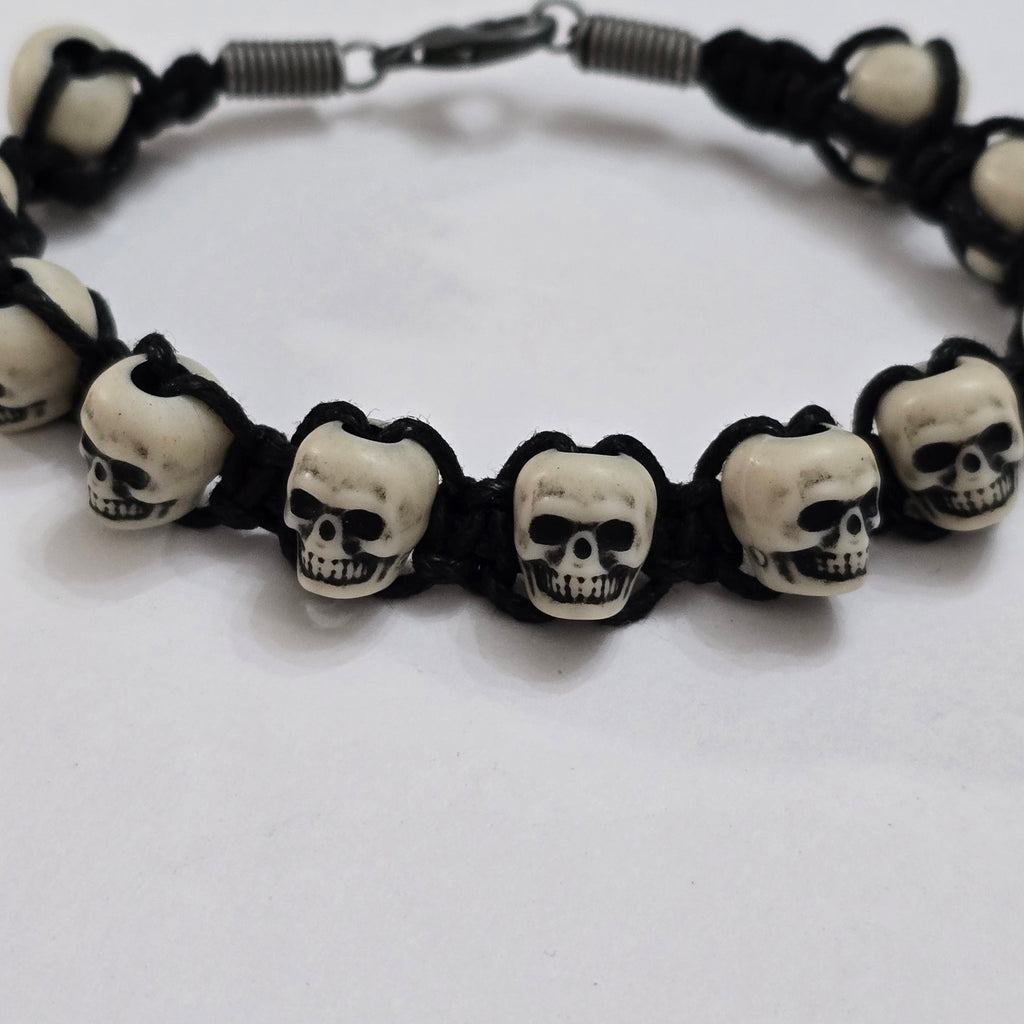 Handmade Skull Bead Bracelet | Gothic Black Cord | Unisex Statement Jewelry