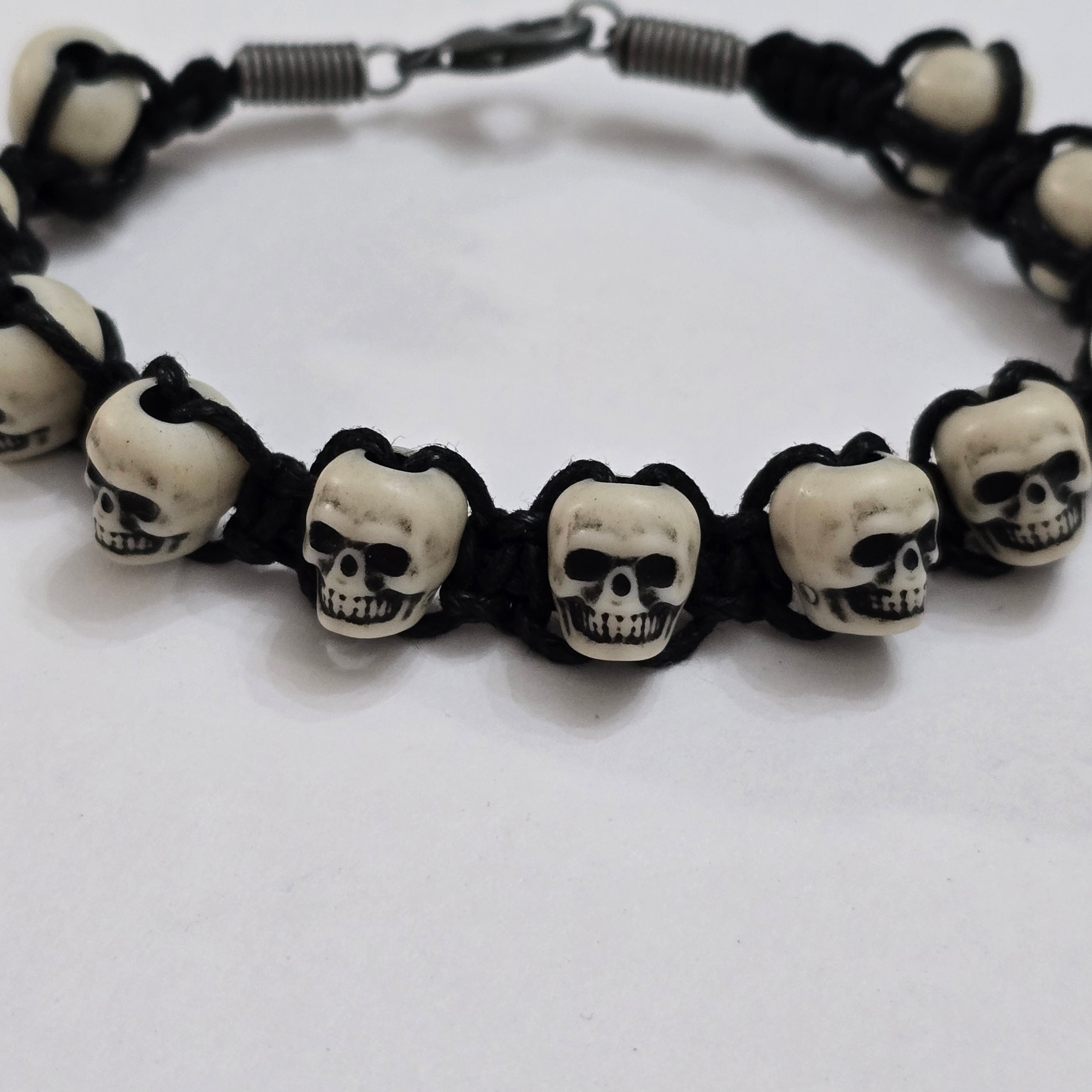 Handmade Skull Bead Bracelet | Gothic Black Cord | Unisex Statement Jewelry