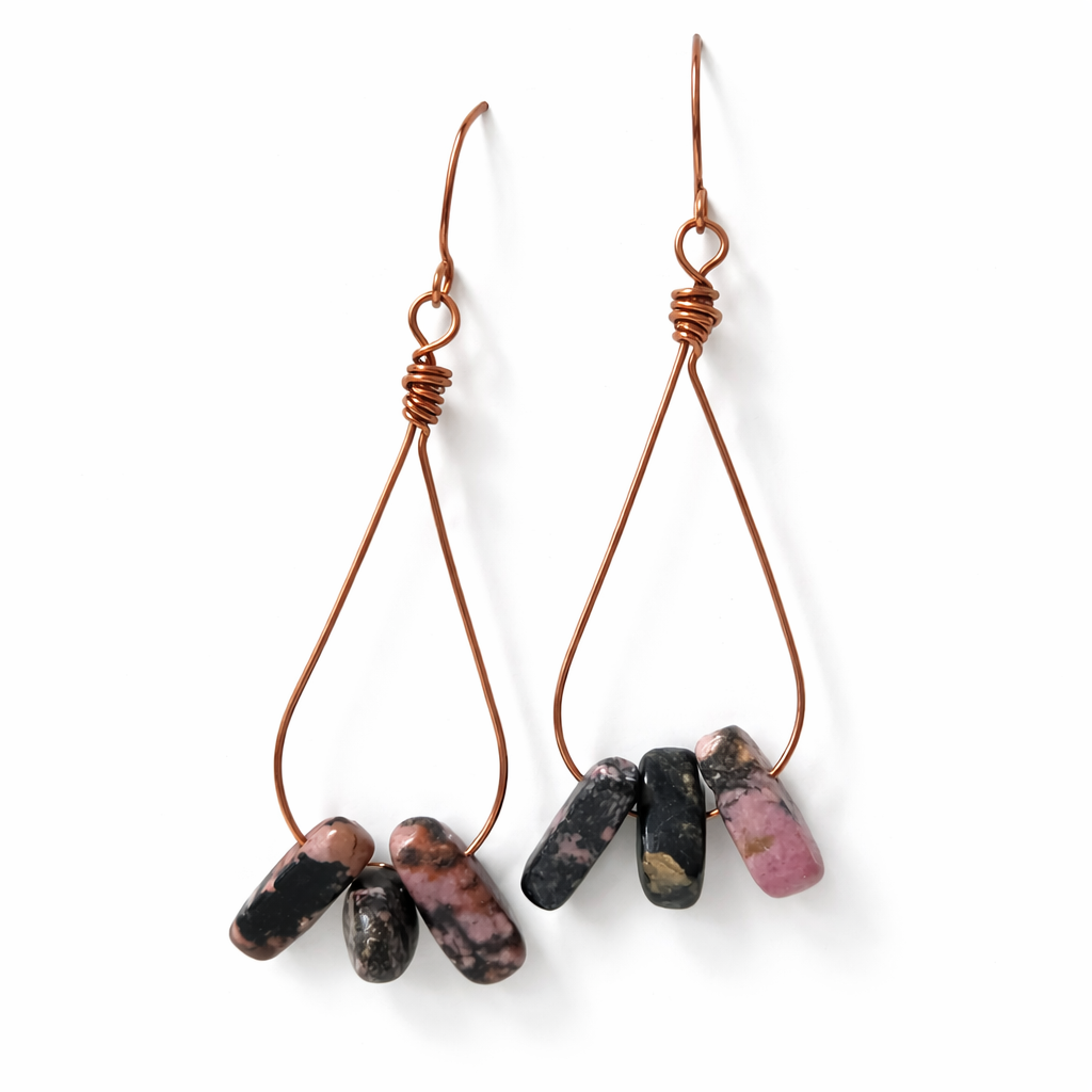 Hand-Wrapped Jasper Teardrop Earrings in Copper